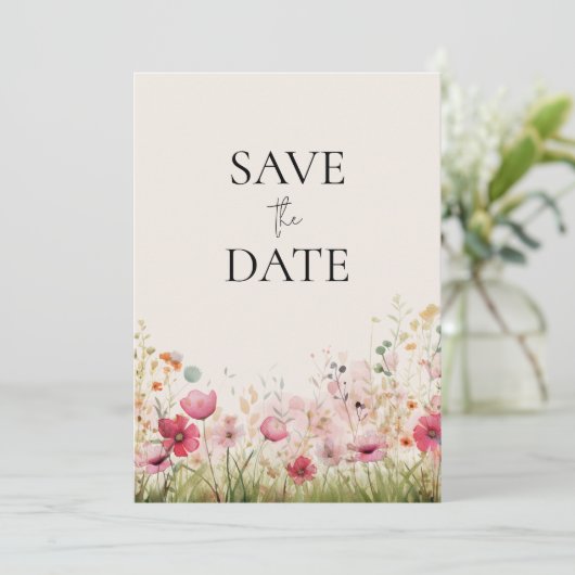 Elegant Wild Blume Wedding Save The Date (Stehend Vorderseite)