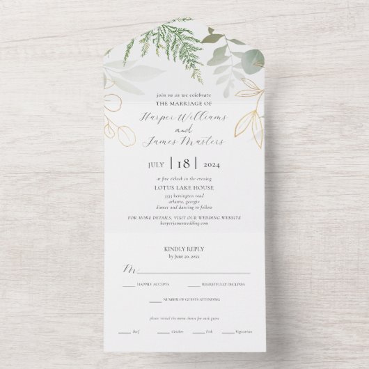 Elegant Wild Fern Greenerity Wedding All In One Einladung (Innen Boden)