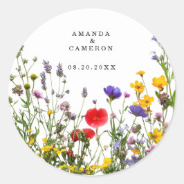 Elegant Wild Floral Blooming Garden Wedding Runder Aufkleber