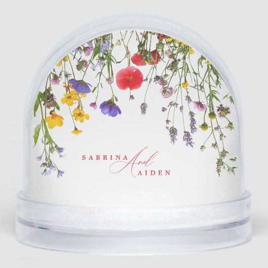 Elegant Wild Flower Blooming Garden Wedding Schneekugeln (Vorderseite)