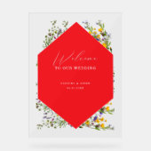 Elegant Wild Flower Blooming Wedding Welcome Acrylschild (Vorderseite)