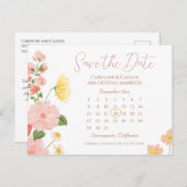 Elegant Wild Flower Wedding Calendar Save The Date Ankündigungspostkarte (Vorne/Hinten)