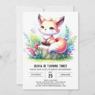 Elegant Wild Fox Geburtstag digital Einladung