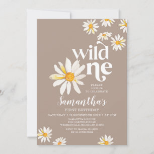 Elegant Wild One Birthday Boho Daisy Blume Einladung