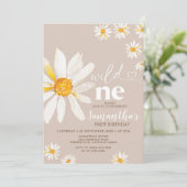Elegant Wild One Birthday Boho Daisy Blume Einladung (Stehend Vorderseite)