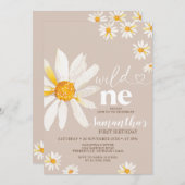 Elegant Wild One Birthday Boho Daisy Blume Einladung (Vorne/Hinten)