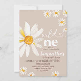 Elegant Wild One Birthday Boho Daisy Blume Einladung