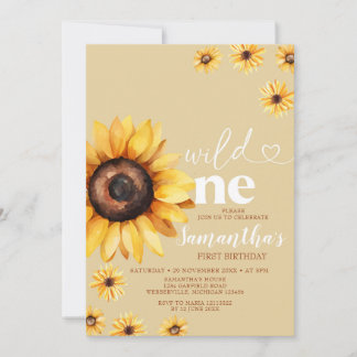 Elegant Wild One Birthday Boho Sonnenblumen Einladung