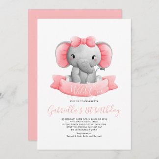 Elegant Wild One Elephant Girl 1. Geburtstag Einladung