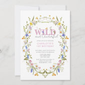 Elegant Wild & Onederful Wildblume 1. Geburtstag Einladung (Vorderseite)