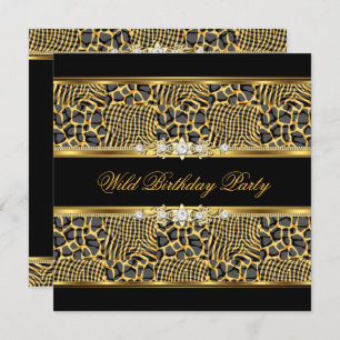 Elegant Wild Zebra Geburtstagsparty Black Gold Einladung