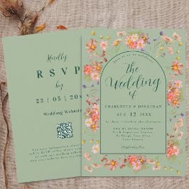 Elegant Wildflower Arch Sage Green Wedding Einladung