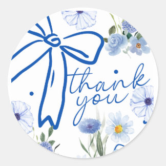 Elegant wildflower blue bridal shower thank you runder aufkleber