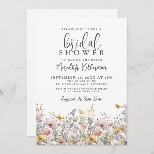 Elegant Wildflower Bridal Shower Einladung (Vorne/Hinten)