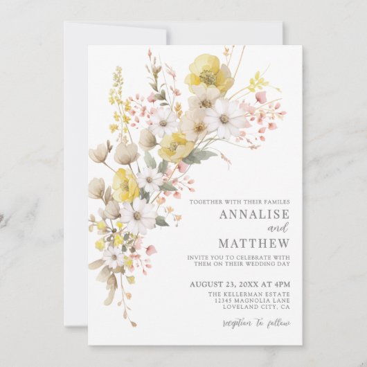 Elegant Wildflower Colorful Floral Wedding Einladung (Vorderseite)