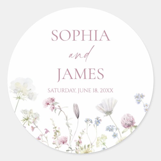 Elegant Wildflower Floral Flowers Wedding Runder Aufkleber (Vorderseite)