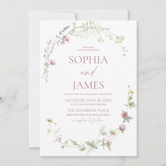 Elegant Wildflower Floral Frame Wedding Einladung (Vorderseite)