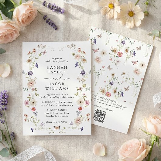 Elegant Wildflower Floral QR Code Wedding Einladung