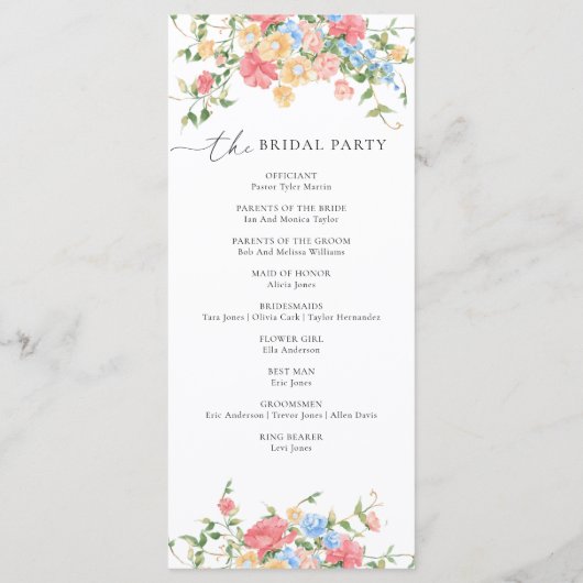 Elegant Wildflower Floral Wedding Program Programm (Rückseite)