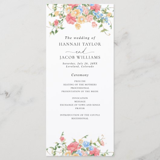 Elegant Wildflower Floral Wedding Program Programm (Vorderseite)