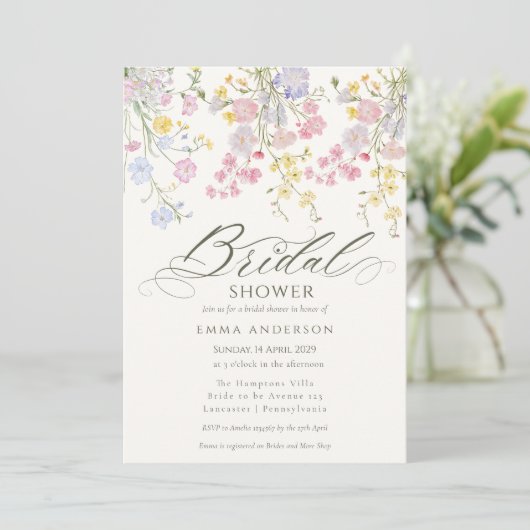 Elegant Wildflower Garden Bridal Shower Einladung (Stehend Vorderseite)