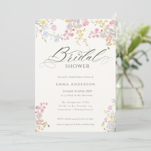 Elegant Wildflower Garden Bridal Shower Einladung (Stehend Vorderseite)