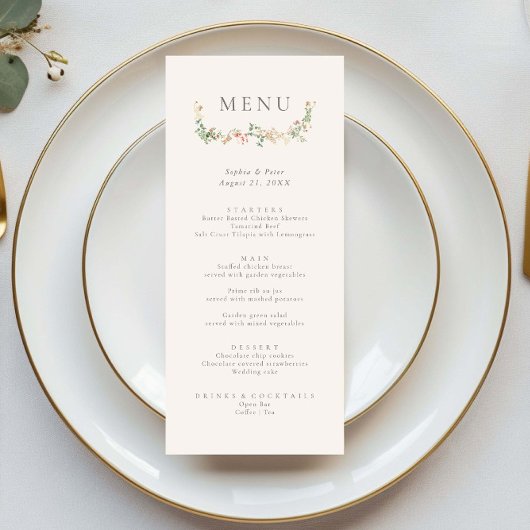 Elegant Wildflower Garden Floral Menu Menükarte