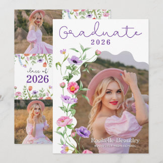 Elegant Wildflower Graduation Photo Party Einladung