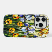 Elegant Wildflower irises buttercup stained Glass iPhone Hülle (Rückseite (Horizontal))