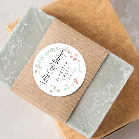 Elegant Wildflower Line Art Wreath Runder Aufkleber