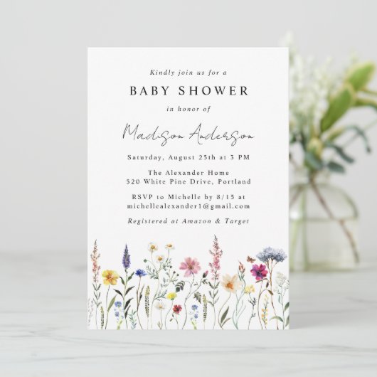 Elegant Wildflower Meadow Baby Shower Einladung (Stehend Vorderseite)