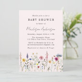 Elegant Wildflower Meadow Blush Pink Baby Shower Einladung (Stehend Vorderseite)