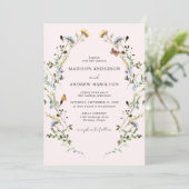 Elegant Wildflower Meadow Blush Pink Wedding Einladung (Stehend Vorderseite)