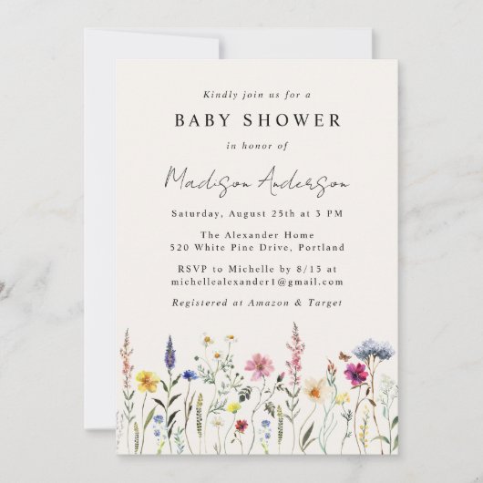 Elegant Wildflower Meadow Cream Baby Shower Einladung (Vorderseite)