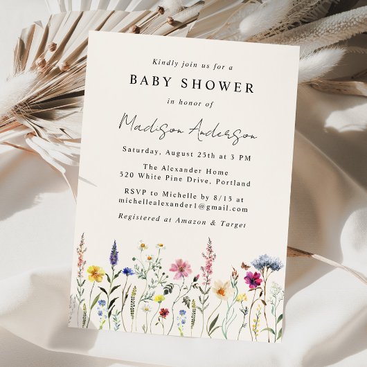 Elegant Wildflower Meadow Cream Baby Shower Einladung