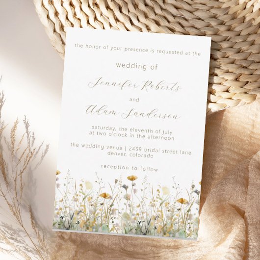 Elegant Wildflower Meadow Neutral Wedding Einladung