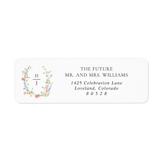 Elegant Wildflower Monogram Wedding Return Address (Vorne)