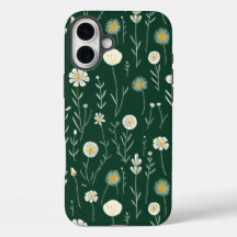 Elegant Wildflower Pattern on Dark Green 