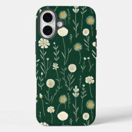 Elegant Wildflower Pattern on Dark Green  iPhone 16 Plus Hülle