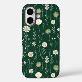 Elegant Wildflower Pattern on Dark Green  iPhone 16 Hülle