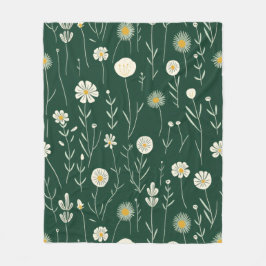 Elegant Wildflower Pattern on Dark Green  Fleecedecke