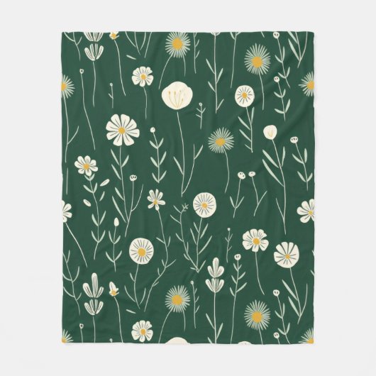 Elegant Wildflower Pattern on Dark Green  Fleecedecke (Vorderseite)