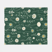 Elegant Wildflower Pattern on Dark Green  Fleecedecke (Vorderseite (Horizontal))