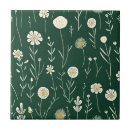 Elegant Wildflower Pattern on Dark Green  Fliese