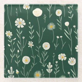 Elegant Wildflower Pattern on Dark Green  Glasuntersetzer