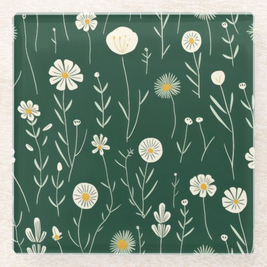 Elegant Wildflower Pattern on Dark Green  Glasuntersetzer (Vorderseite)