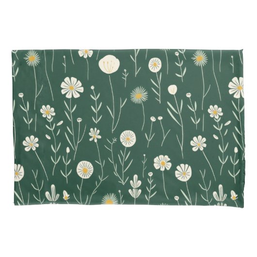Elegant Wildflower Pattern on Dark Green  Kissenbezug (Vorderseite-Links)