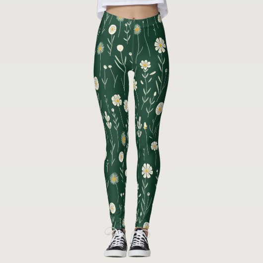 Elegant Wildflower Pattern on Dark Green  Leggings (Vorderseite)