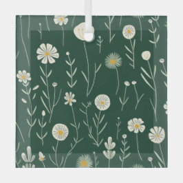 Elegant Wildflower Pattern on Dark Green  Ornament Aus Glas