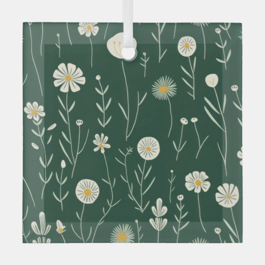 Elegant Wildflower Pattern on Dark Green  Ornament Aus Glas (Vorderseite)